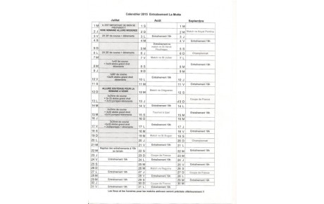 CALENDRIER DE PREPA